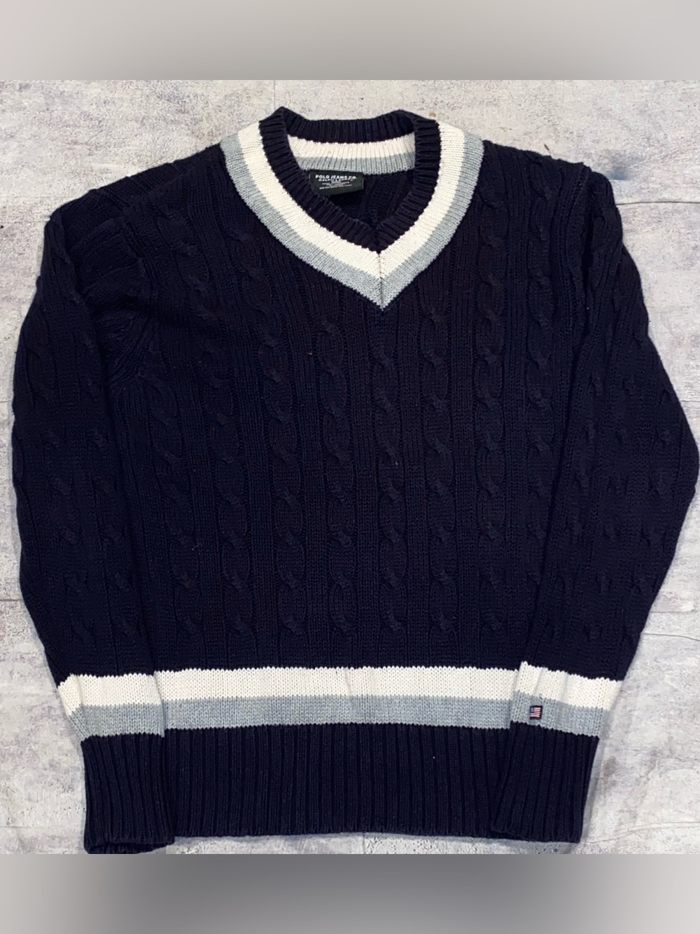 Vintage Polo Ralph Lauren Jeans Cricket Tennis Sweater Vneck Preppy Ivy Logo S